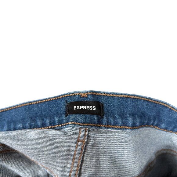 Express 90s Wide Leg Jeans Womens 16S 16 Short Blue Distressed Raw Hem High Rise - Picture 4 of 9